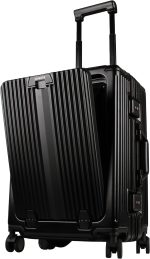 SOMODE Airline Approved Carry On Luggage with Spinner Wheels,Aluminum Framed Carry On Suitcase with Front Open Laptop Compartment/Pocket 22×14×9 inch Large Checked-in Luggage(White)